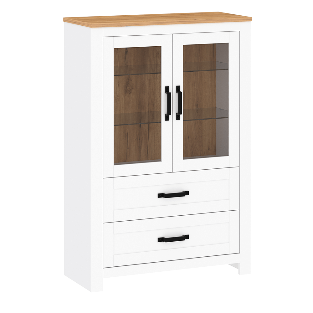 Vitrina LANZETTE K, alb alba/stejar craft auriu