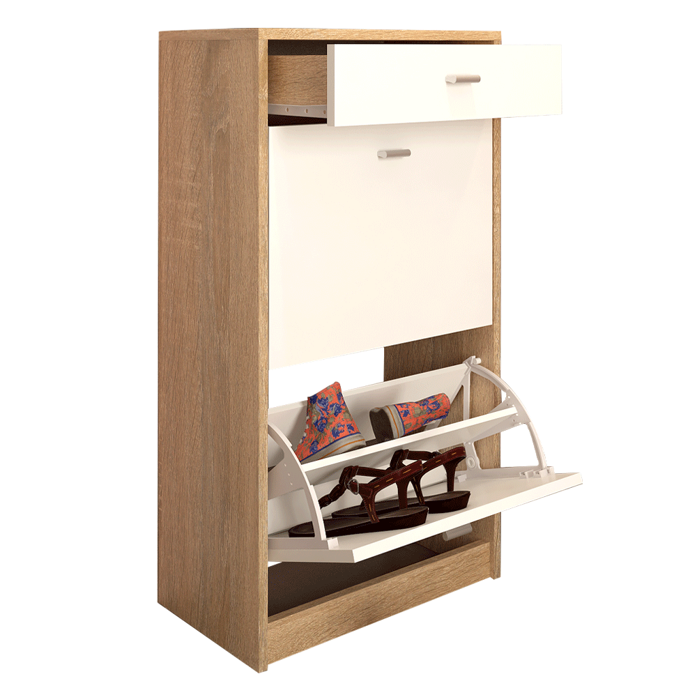Pantofar 2 compartimente cu sertar VIVAT NEW TYP 1, alb/stejar sonoma
