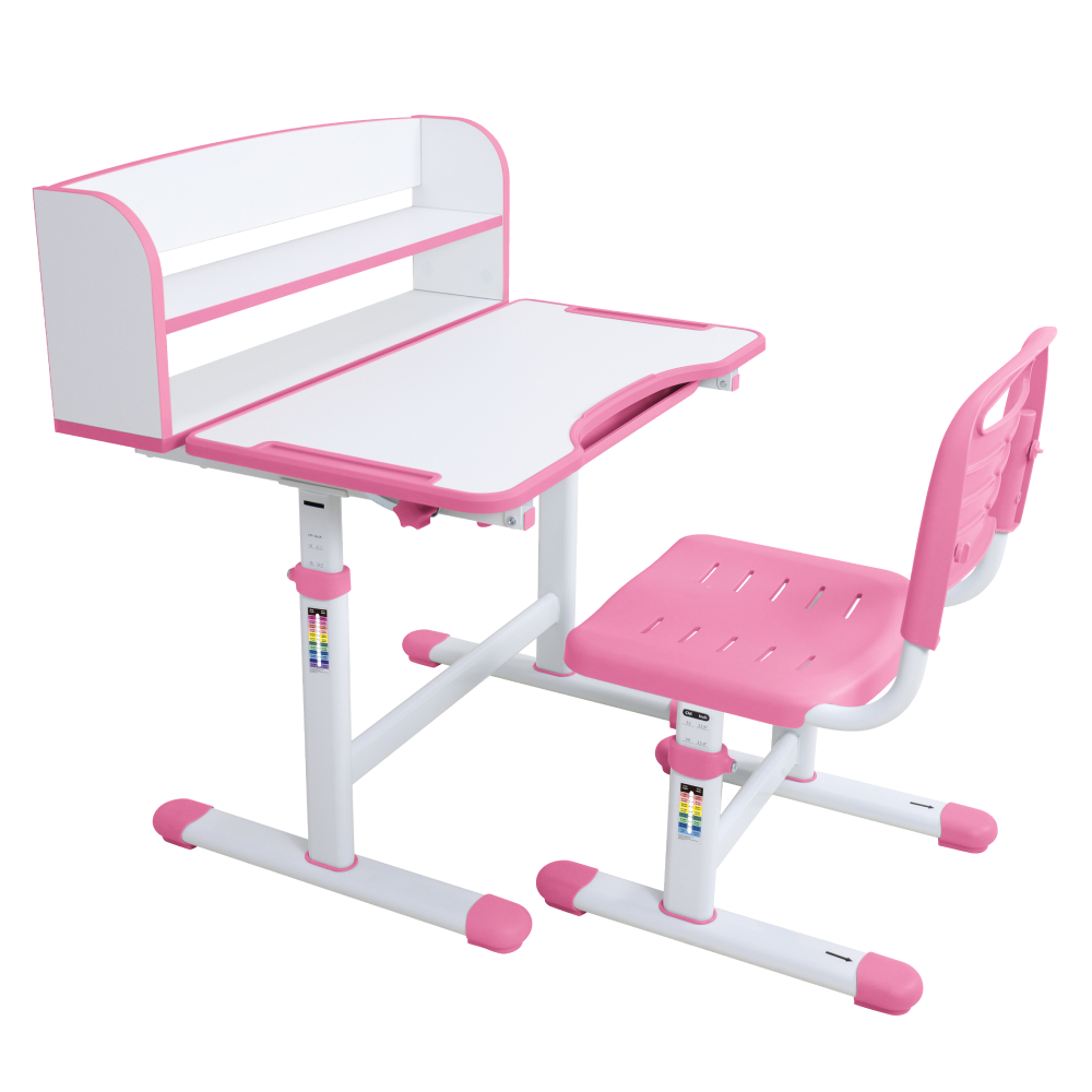 Birou si scaun pentru crestere set ZION, roz/alb
